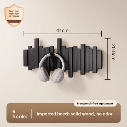 Solid Wood Adhesive Door Hook Rack for Hats and Coats