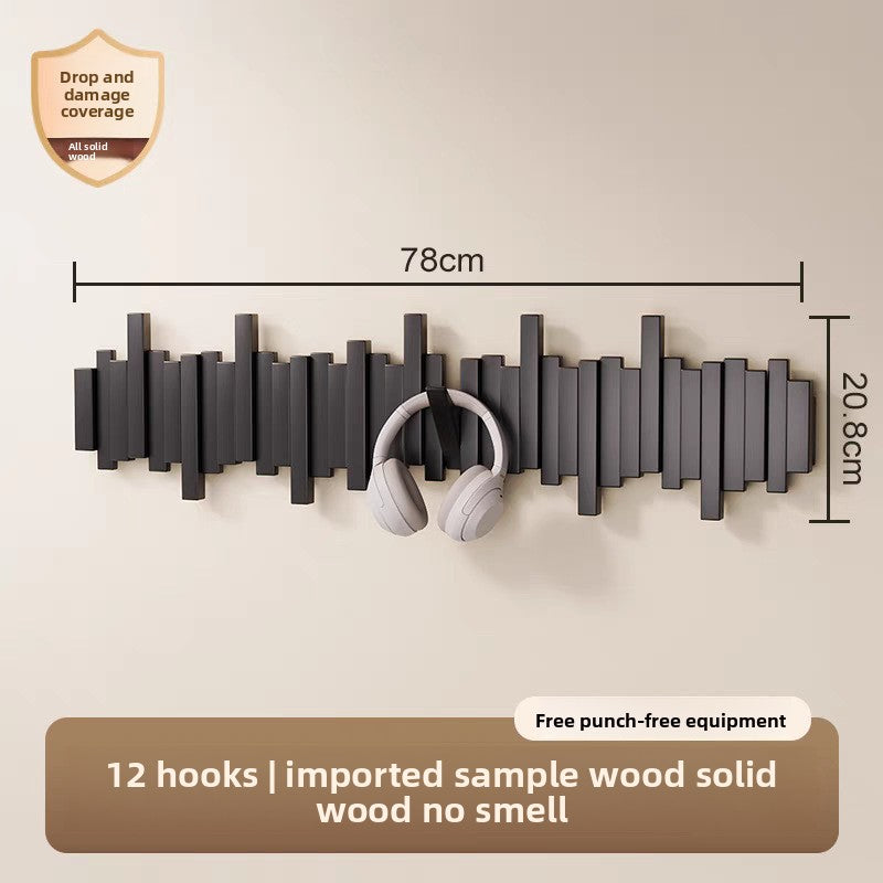 Solid Wood Adhesive Door Hook Rack for Hats and Coats