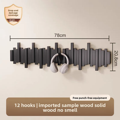Solid Wood Adhesive Door Hook Rack for Hats and Coats