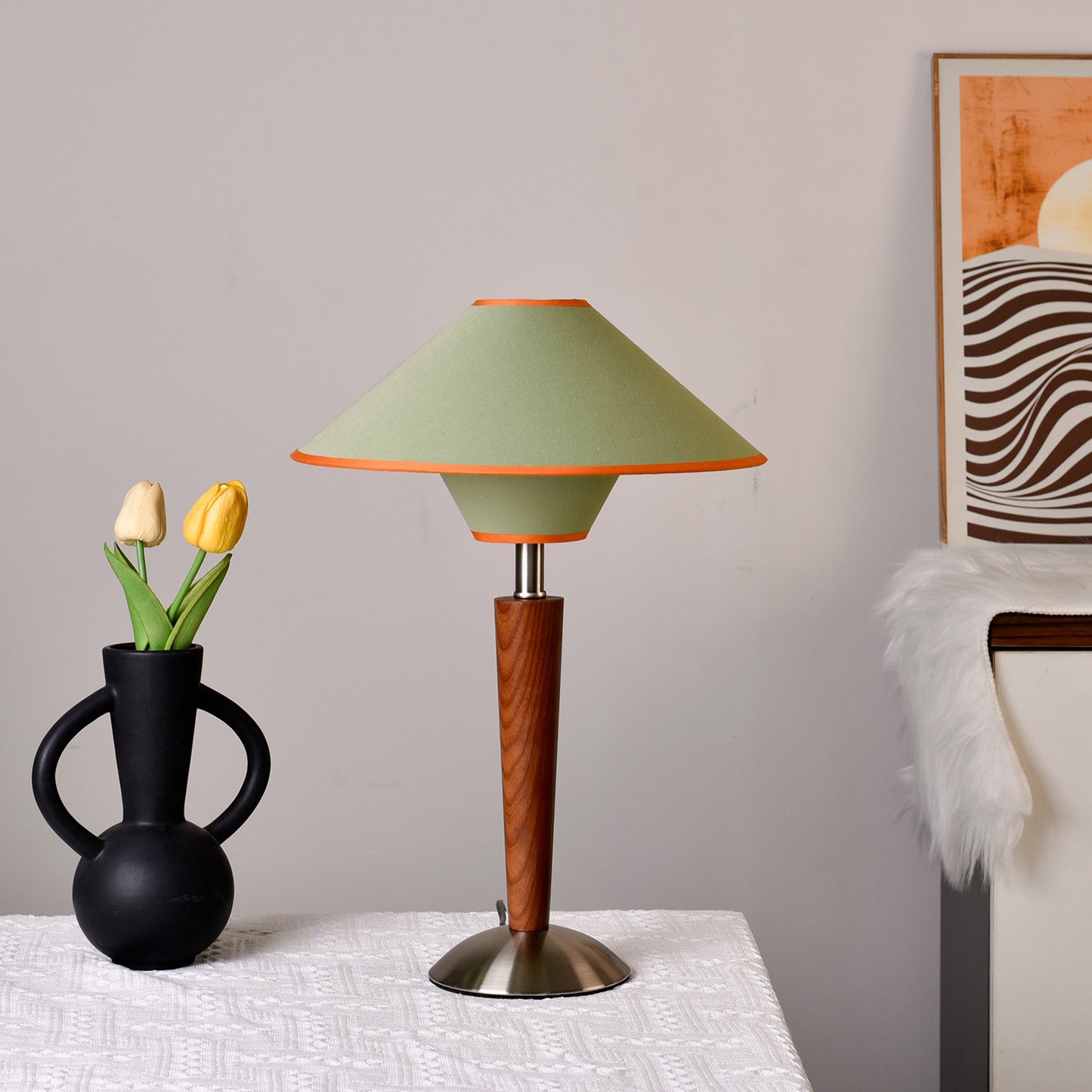 Solid wood bedside lamp