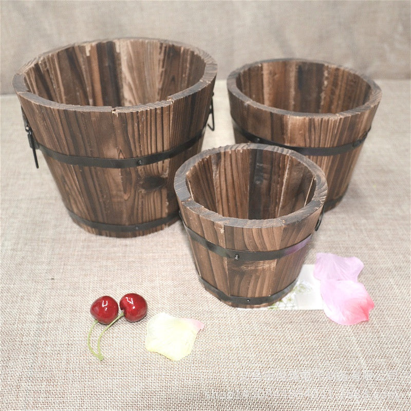 Solid Wood Carbonized Flower Pot