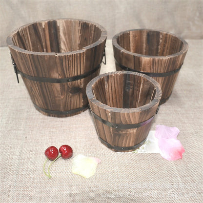 Solid Wood Carbonized Flower Pot