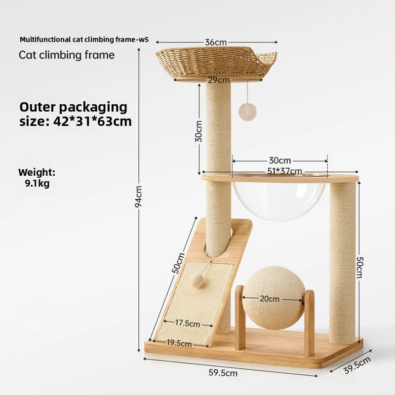 Solid Wood Cat Climbing Frame with Scratching Post