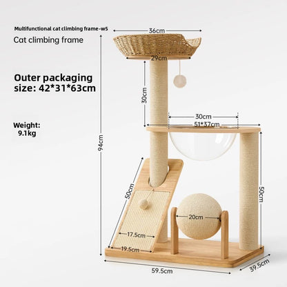 Solid Wood Cat Climbing Frame with Scratching Post