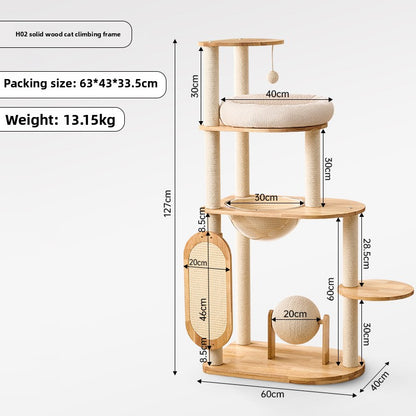 Solid Wood Cat Climbing Frame with Scratching Post