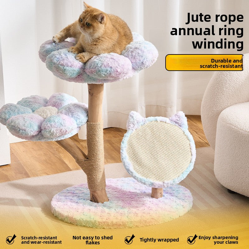 Solid Wood Cat Climbing Tree with Scratching Board