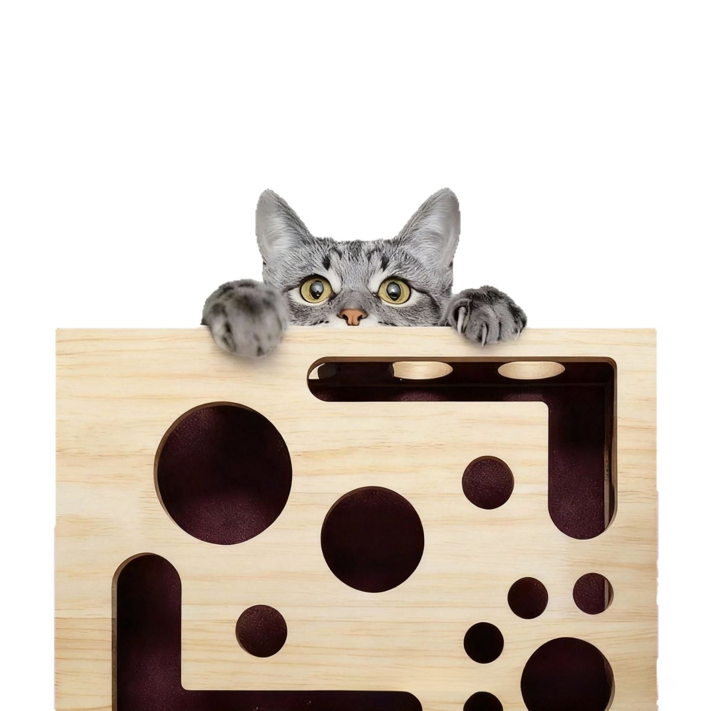 Solid Wood Cat Maze Puzzle Scratching Box