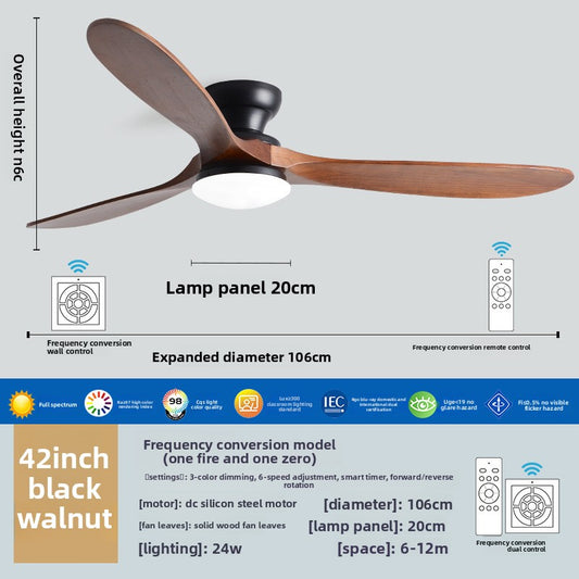 Solid Wood Ceiling Fan Light with LED Lighting