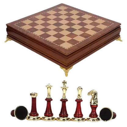Solid Wood Chess Set with Metal Inlaid Pieces