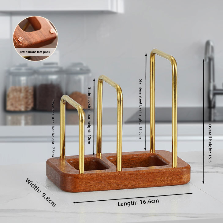 Solid Wood Cutting Board and Pot Lid Storage Rack
