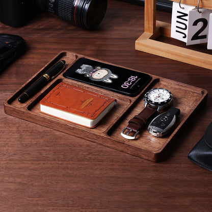 Solid Wood Desktop Organizer Tray with Compartments