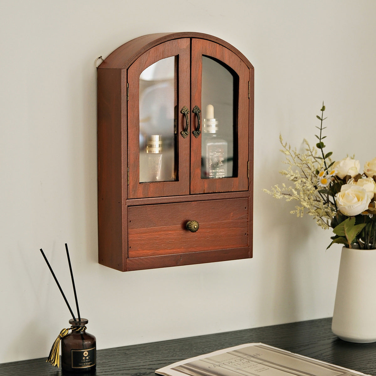 Solid Wood Desktop Storage Organizer with Drawer