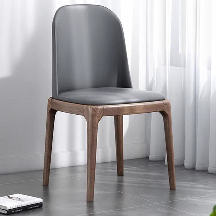 Solid Wood Dining Chair with Leather Upholstery