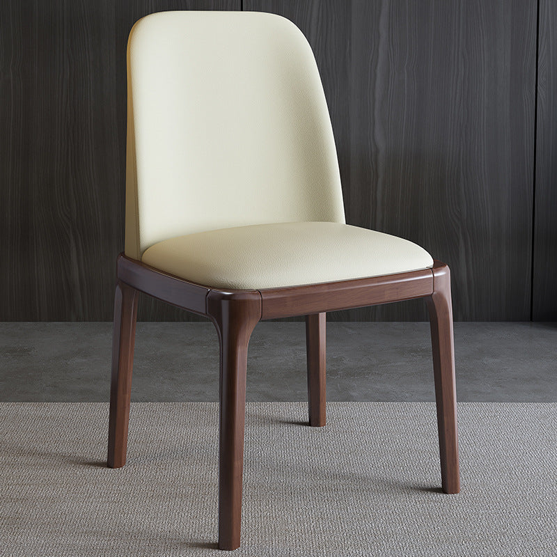 Solid Wood Dining Chair with Leather Upholstery
