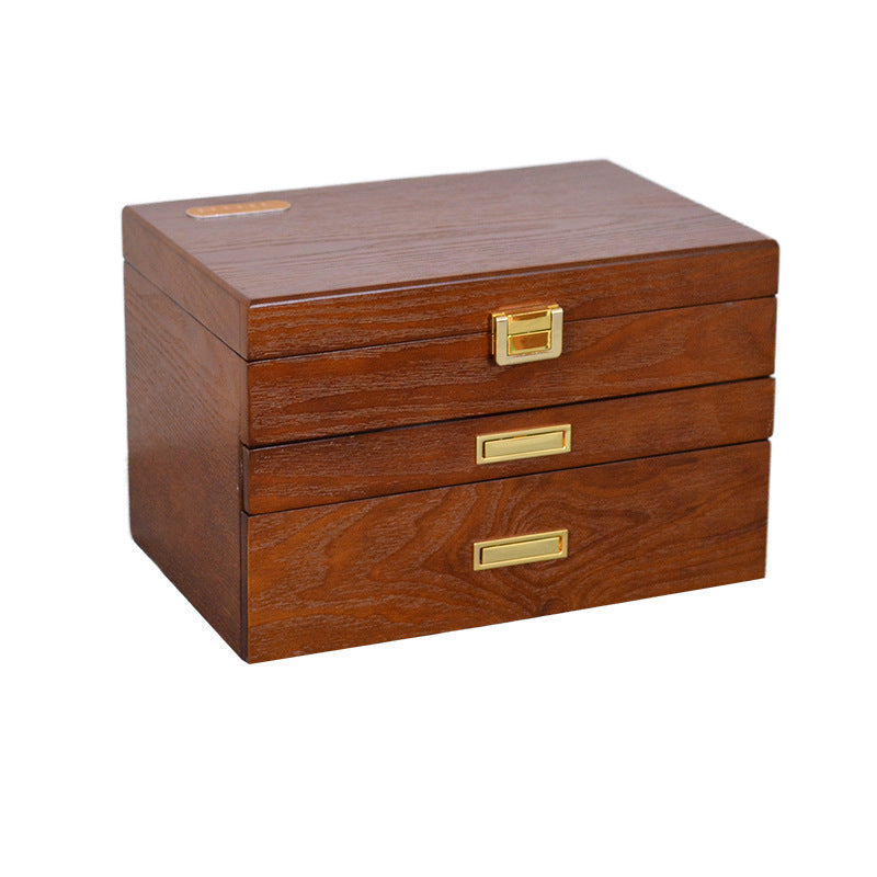 Solid Wood Double Layer Jewelry Storage Box