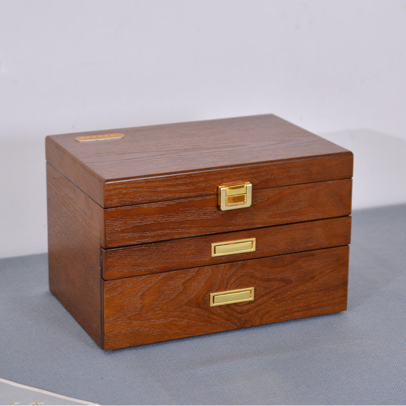 Solid Wood Double Layer Jewelry Storage Box