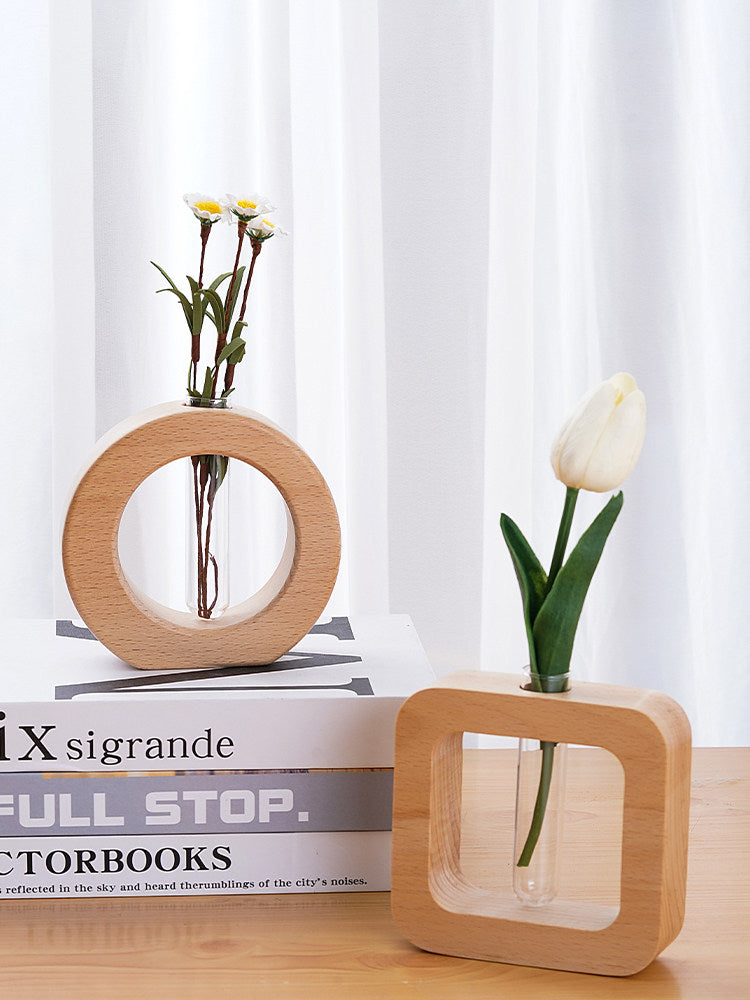 Solid Wood Flower Vase for Home Decoration