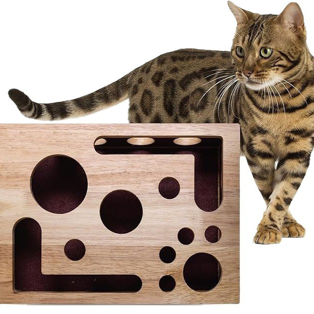 Solid wood fun maze cat toy