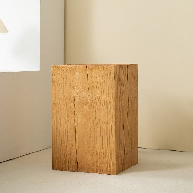 Solid Wood Geometric Stool Side Table