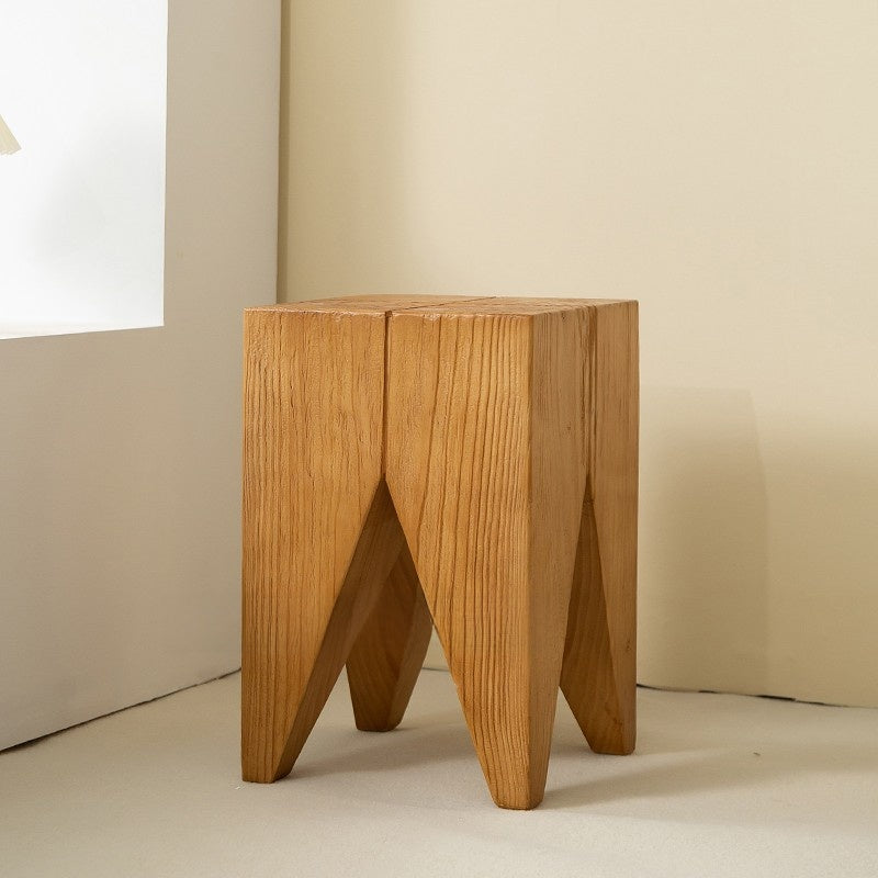 Solid Wood Geometric Stool Side Table