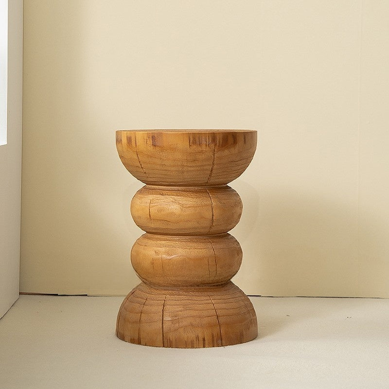 Solid Wood Geometric Stool Side Table