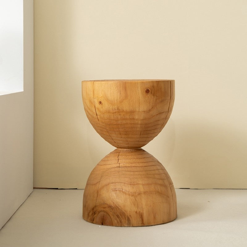 Solid Wood Geometric Stool Side Table