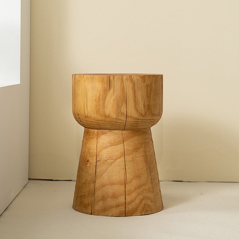 Solid Wood Geometric Stool Side Table