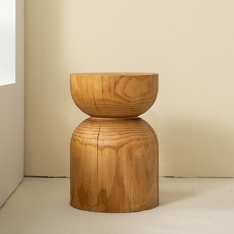 Solid Wood Geometric Stool Side Table