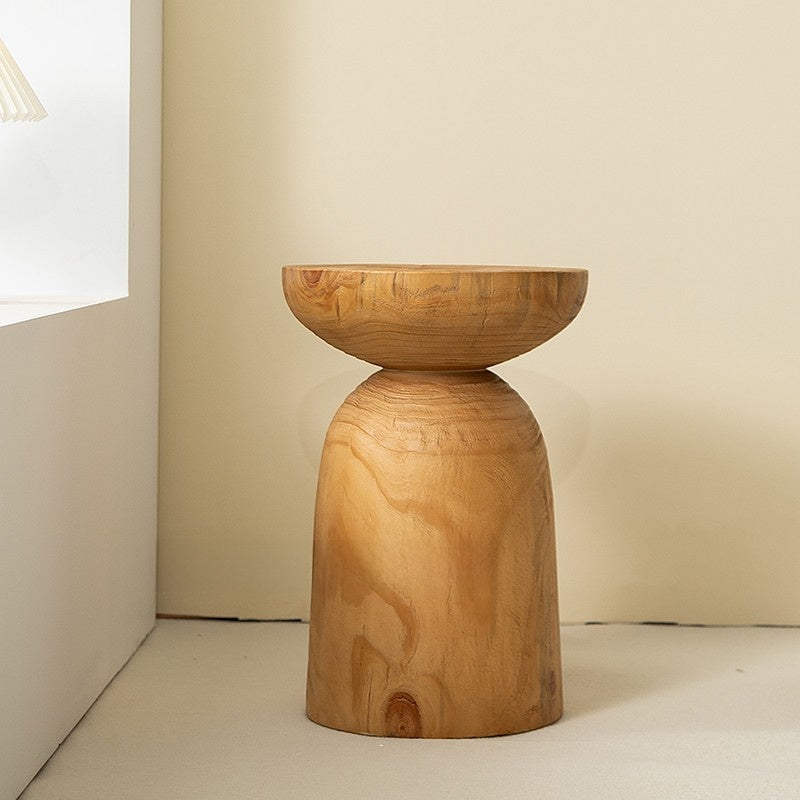 Solid Wood Geometric Stool Side Table