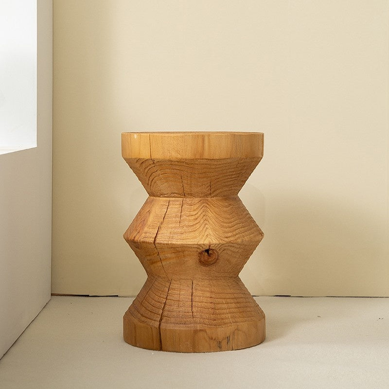 Solid Wood Geometric Stool Side Table