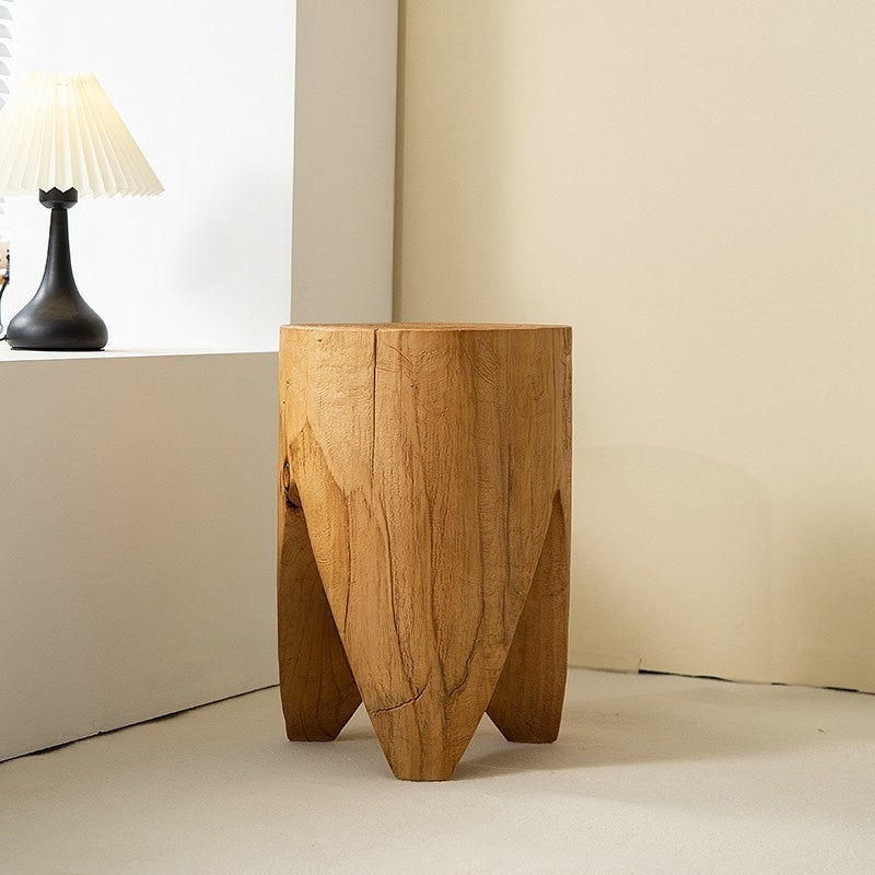 Solid Wood Geometric Stool Side Table
