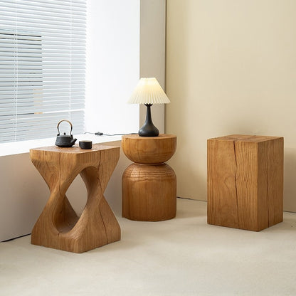 Solid Wood Geometric Stool Side Table