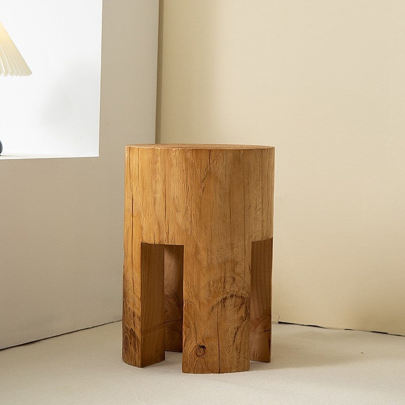 Solid Wood Geometric Stool Side Table