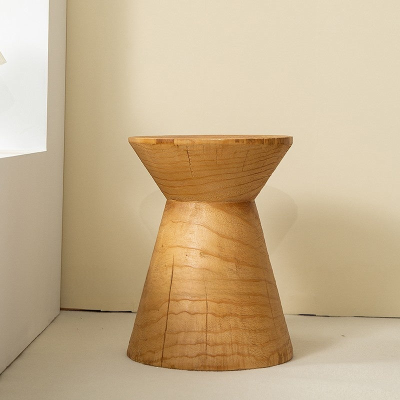 Solid Wood Geometric Stool Side Table