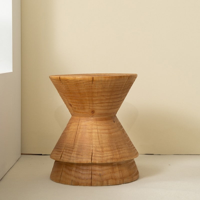 Solid Wood Geometric Stool Side Table