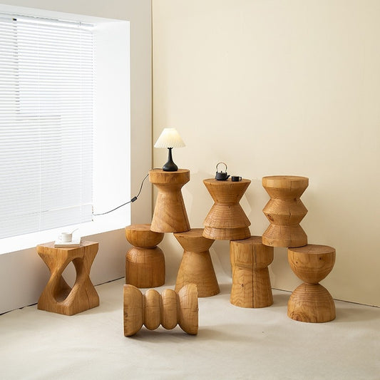Solid Wood Geometric Stool Side Table