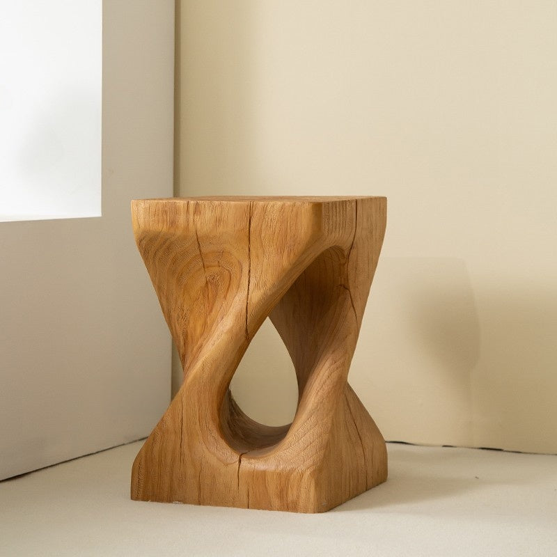 Solid Wood Geometric Stool Side Table