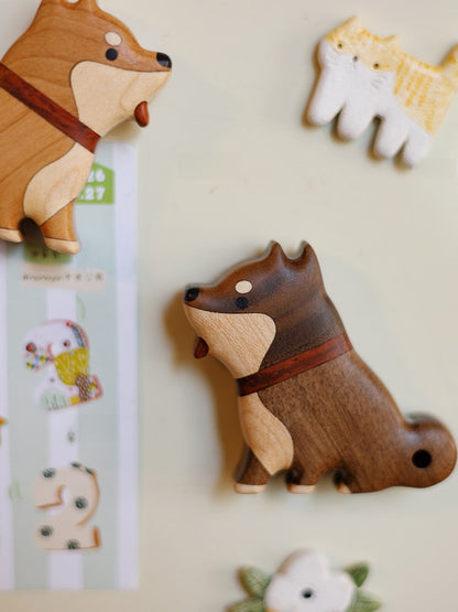 Solid Wood Magnetic Refrigerator Magnet Dog Cute Cartoon Decoration