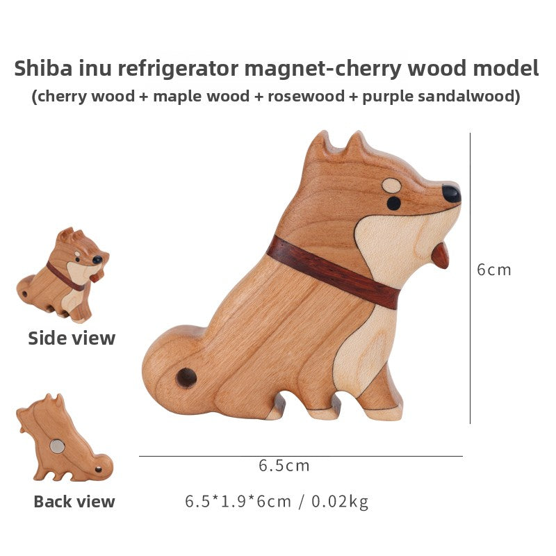 Solid Wood Magnetic Refrigerator Magnet Dog Cute Cartoon Decoration