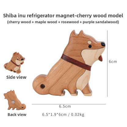 Solid Wood Magnetic Refrigerator Magnet Dog Cute Cartoon Decoration