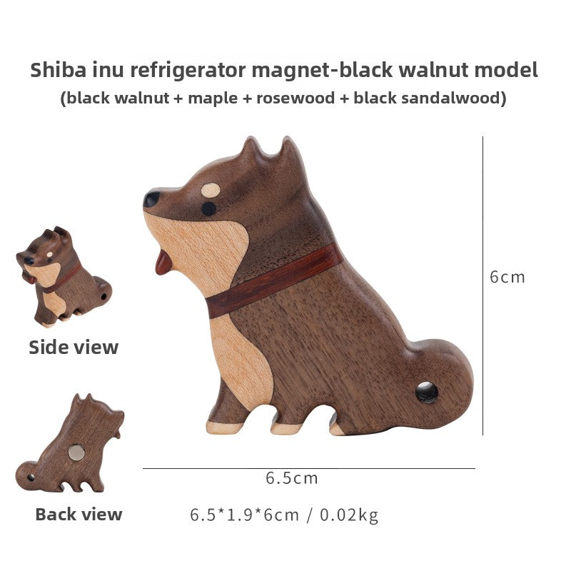 Solid Wood Magnetic Refrigerator Magnet Dog Cute Cartoon Decoration