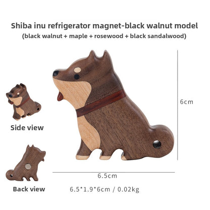 Solid Wood Magnetic Refrigerator Magnet Dog Cute Cartoon Decoration
