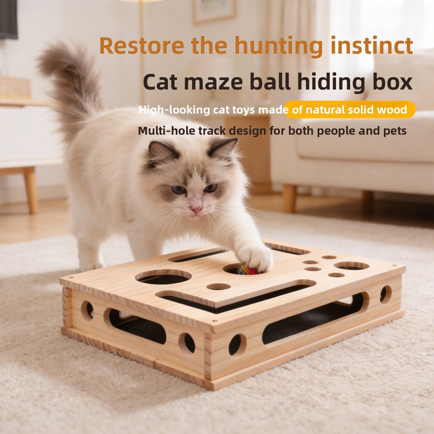 Solid Wood Maze Cat Scratching Puzzle Toy Box