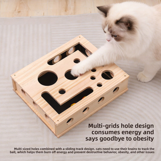 Solid Wood Maze Cat Scratching Puzzle Toy Box