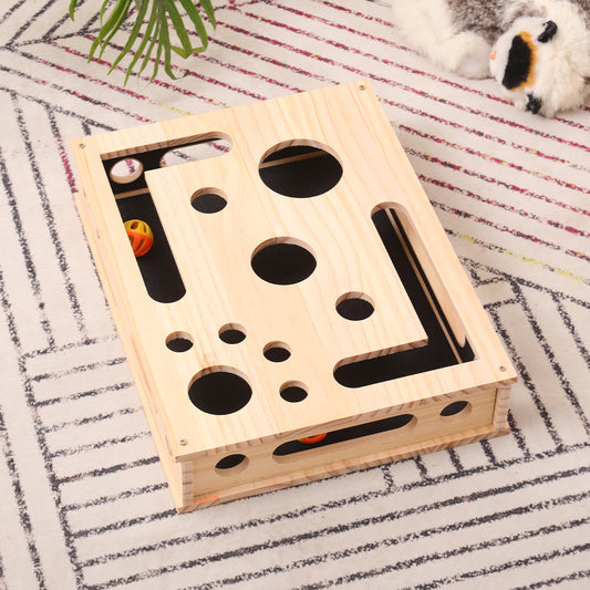 Solid Wood Maze Cat Scratching Puzzle Toy Box