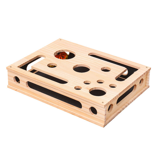 Solid Wood Maze Cat Scratching Puzzle Toy Box