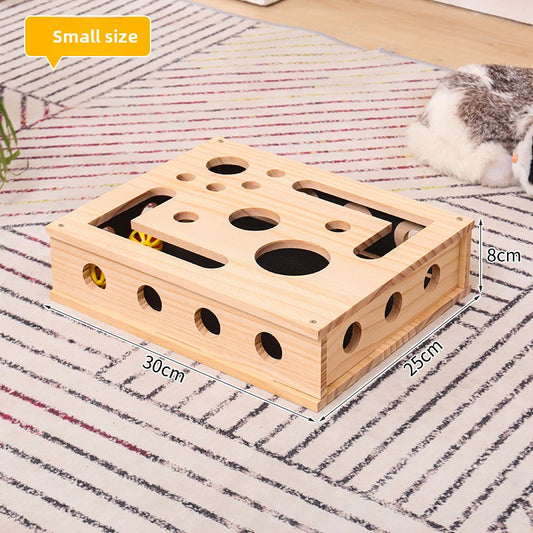 Solid Wood Maze Cat Scratching Puzzle Toy Box