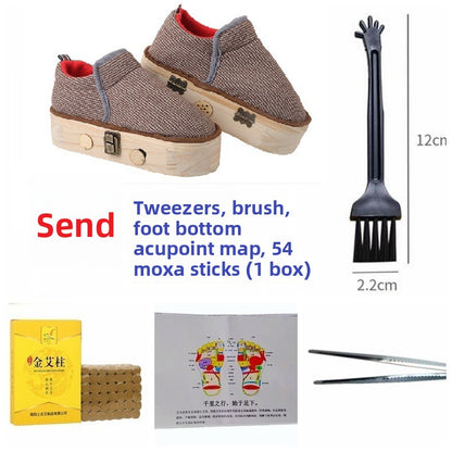 Solid Wood Moxibustion Shoes for Foot Care