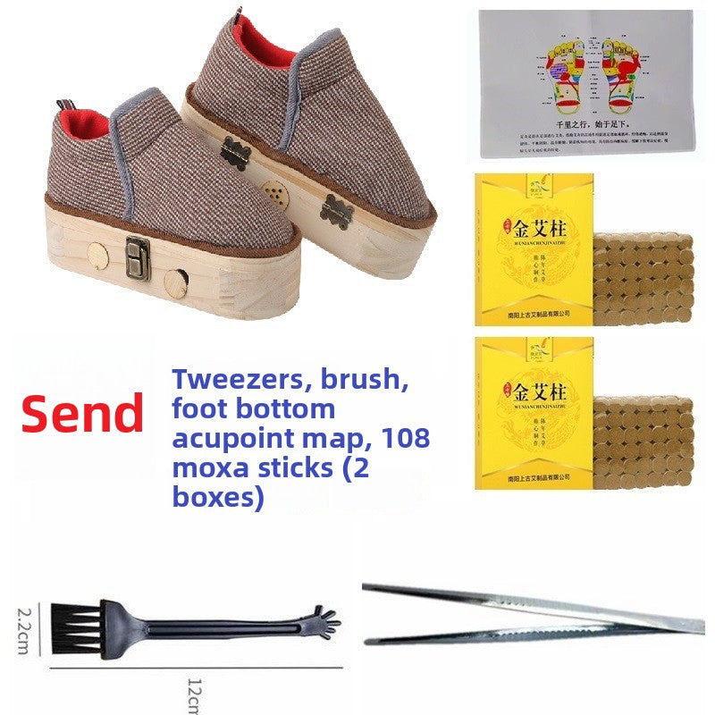 Solid Wood Moxibustion Shoes for Foot Care