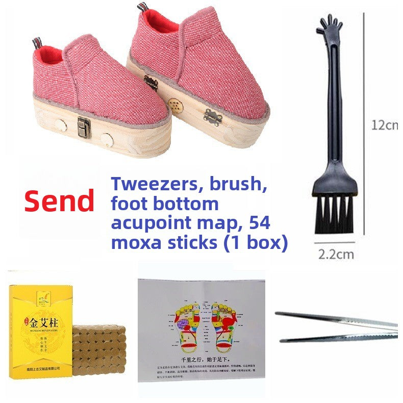 Solid Wood Moxibustion Shoes for Foot Care